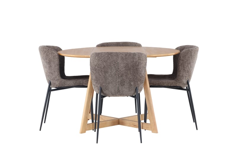 Yakidon Spisegruppe 120 cm Rund med 4 Modesto stole - Brun - Møbler - Borde - Spisebordssæt