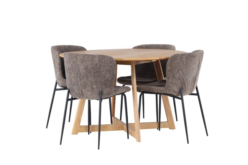 Yakidon Spisegruppe 120 cm Rund med 4 Modesto stole - Brun - Møbler - Borde - Spisebordssæt