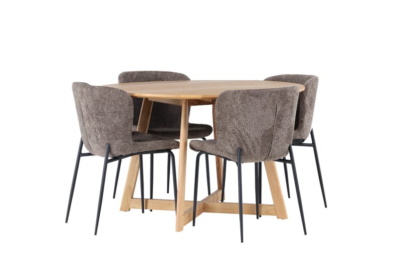 Yakidon Spisegruppe 120 cm Rund med 4 Modesto stole - Brun - Møbler - Borde - Spisebordssæt