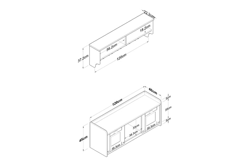 Caraway Entrémøbelsæt 40x120 cm - Hvid/Sort/Hvid - Møbler - Entrémøbler - Møbelsæt til hall og entre