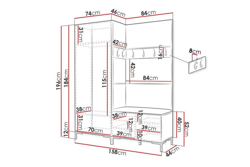 Dunvegan Hallmøbelset 158x44 cm - Sort - Møbler - Entrémøbler - Møbelsæt til hall og entre