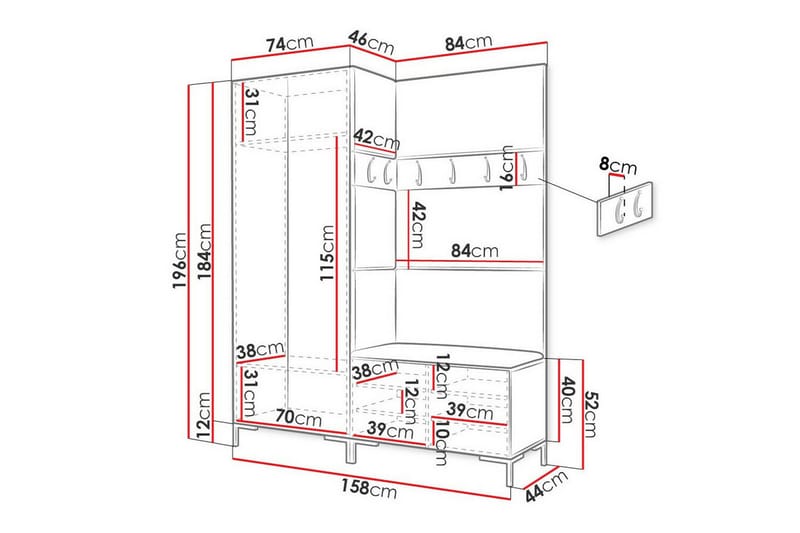 Dunvegan Hallmøbelset 158x46 cm - Hvid - Møbler - Entrémøbler - Møbelsæt til hall og entre