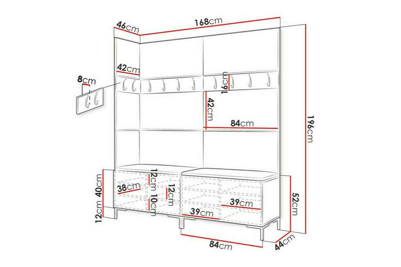 Dunvegan Hallmøbelset 168x46 cm - Hvid - Møbler - Entrémøbler - Møbelsæt til hall og entre