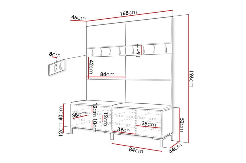 Dunvegan Hallmøbelset 168x46 cm - Sort - Møbler - Entrémøbler - Møbelsæt til hall og entre