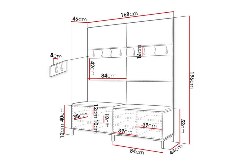 Dunvegan Hallmøbelset 168x46 cm - Sort - Møbler - Entrémøbler - Møbelsæt til hall og entre