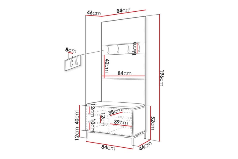 Dunvegan Hallmøbelset 84x46 cm - Hvid - Møbler - Entrémøbler - Møbelsæt til hall og entre