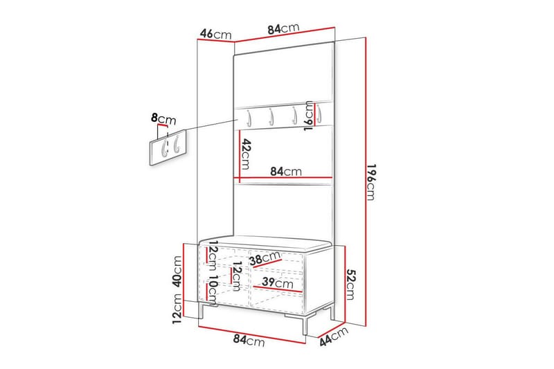 Dunvegan Hallmøbelset 84x46 cm - Sort - Møbler - Entrémøbler - Møbelsæt til hall og entre