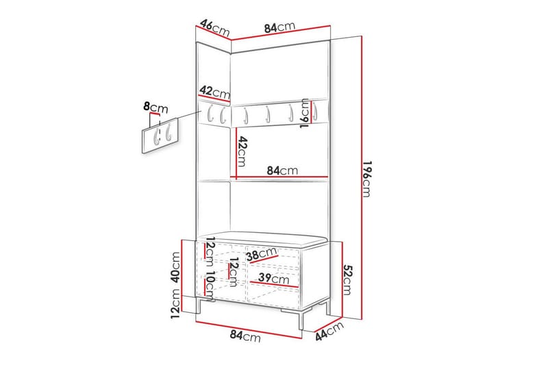 Dunvegan Hallmøbelset 84x46 cm - Sort - Møbler - Entrémøbler - Møbelsæt til hall og entre