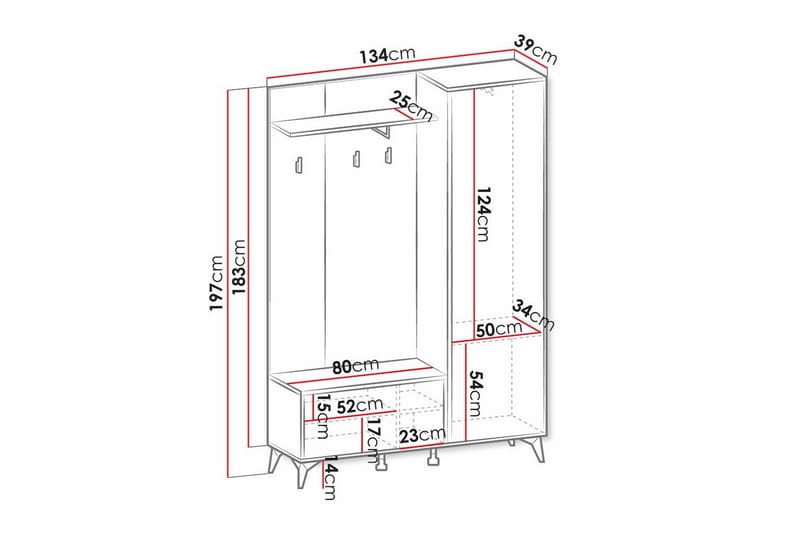 Klinkerville Hallmøbelset 134x39 cm - Sort - Møbler - Entrémøbler - Møbelsæt til hall og entre