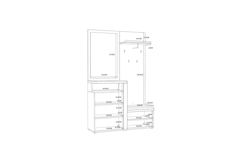 Nessebar Entrémøbelsæt 44x129 cm - Hvid/Brun - Møbler - Entrémøbler - Møbelsæt til hall og entre