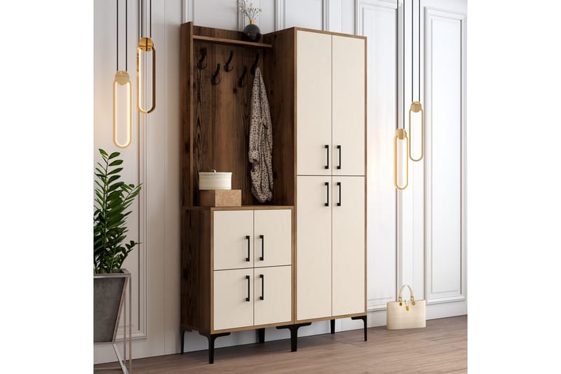 Retzow Entrémøbelsæt 120 cm - Mørkebrun/Beige - Møbler - Entrémøbler - Møbelsæt til hall og entre