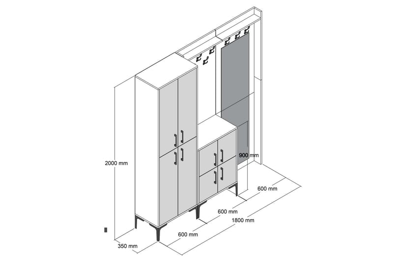 Retzow Entrémøbelsæt 180 cm - Mørkebrun / sort - Møbler - Entrémøbler - Møbelsæt til hall og entre