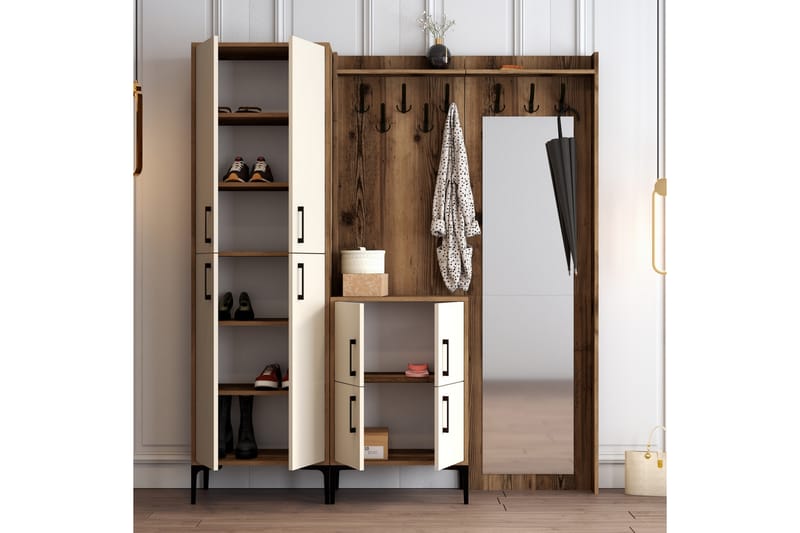 Retzow Entrémøbelsæt 180 cm - Mørkebrun/Beige - Møbler - Entrémøbler - Møbelsæt til hall og entre