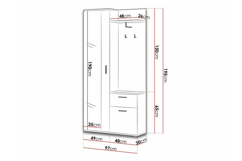 Rosehall Hallmøbelset 97x30 cm - Sort - Møbler - Entrémøbler - Møbelsæt til hall og entre