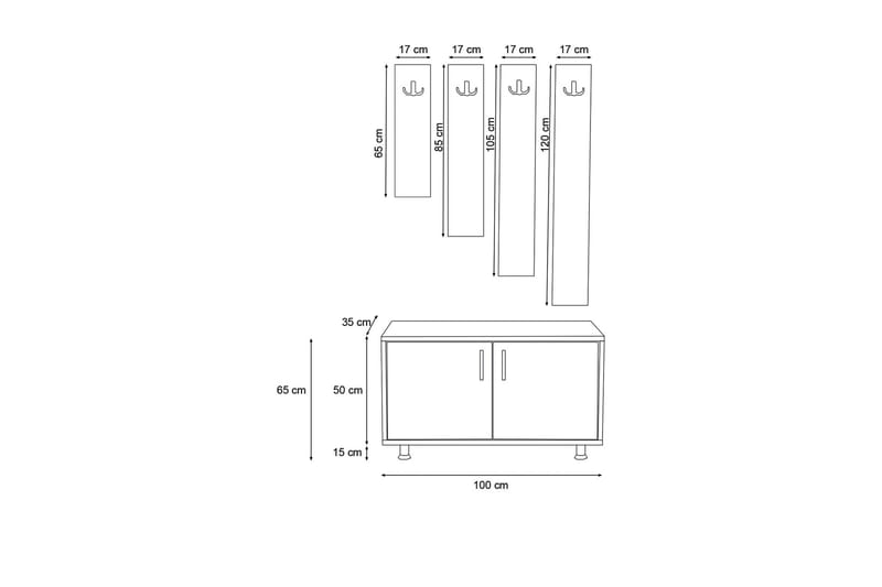 Sarisu Entrémøbelsæt 50x100 cm - Lysebrun/Hvid - Møbler - Entrémøbler - Møbelsæt til hall og entre