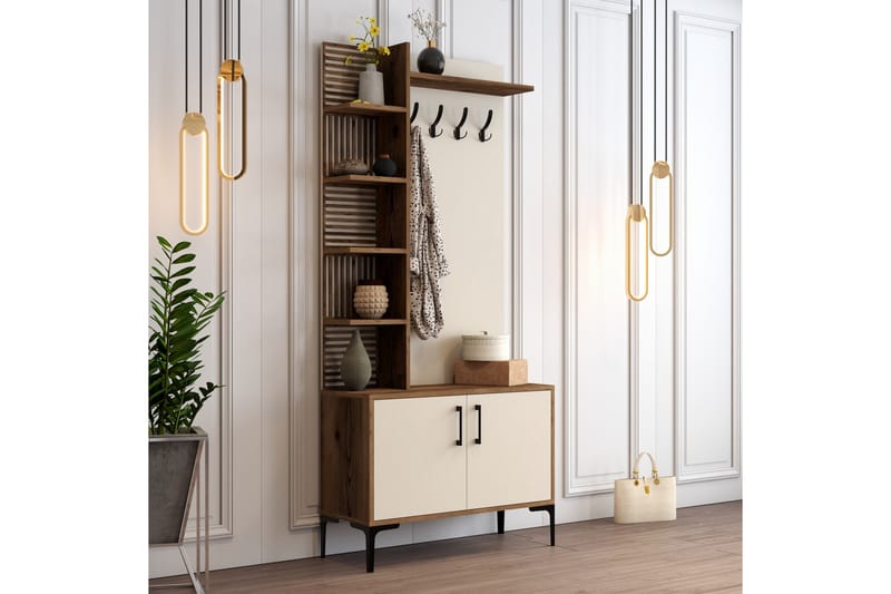 Schmida Entrémøbelsæt 90 cm - Mørkebrun/Beige - Møbler - Entrémøbler - Møbelsæt til hall og entre