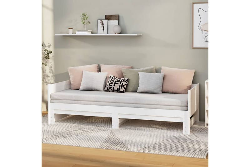 beBasic daybed med udtræk 2x(80x200) cm massivt fyrretræ hvid - Hvid - Sengeramme & sengestel