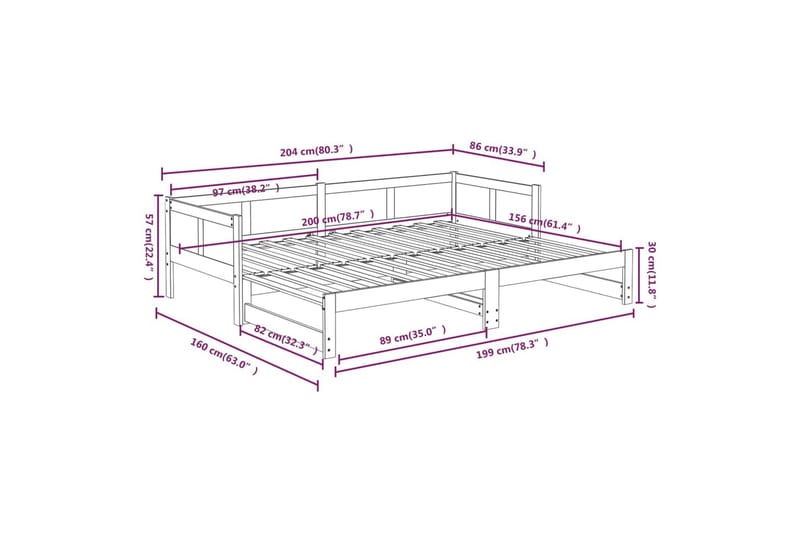 beBasic daybed med udtræk 2x(80x200) cm massivt fyrretræ hvid - Hvid - Møbler - Senge - Sengeramme & sengestel