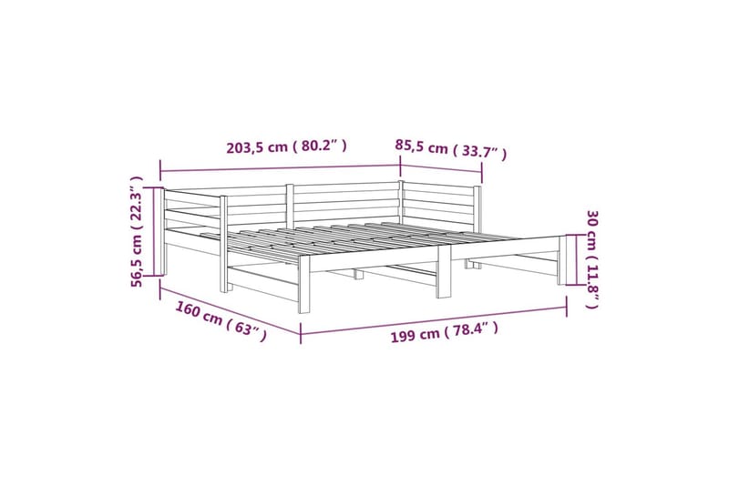 beBasic daybed med udtræk 2x(80x200) cm massivt fyrretræ hvid - Hvid - Møbler - Senge - Sengeramme & sengestel