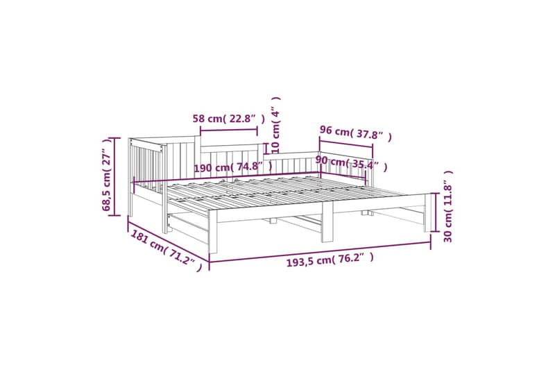 beBasic daybed med udtræk 2x(90x190) cm massivt fyrretræ - Brun - Møbler - Senge - Sengeramme & sengestel