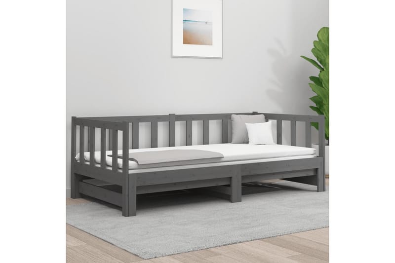 beBasic daybed med udtræk 2x(90x190) cm massivt fyrretræ grå - GrÃ¥ - Møbler - Senge - Sengeramme & sengestel