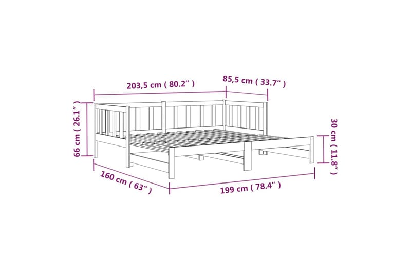 beBasic daybed med udtræk 2x(90x190) cm massivt fyrretræ grå - GrÃ¥ - Møbler - Senge - Sengeramme & sengestel