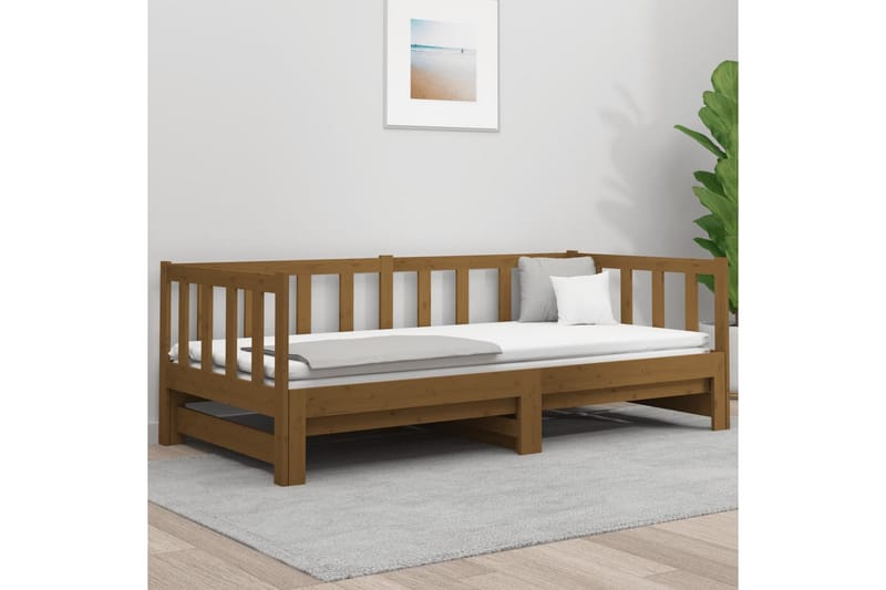 beBasic daybed med udtræk 2x(90x190) cm massivt fyrretræ gyldenbrun - Brun - Møbler - Senge - Sengeramme & sengestel