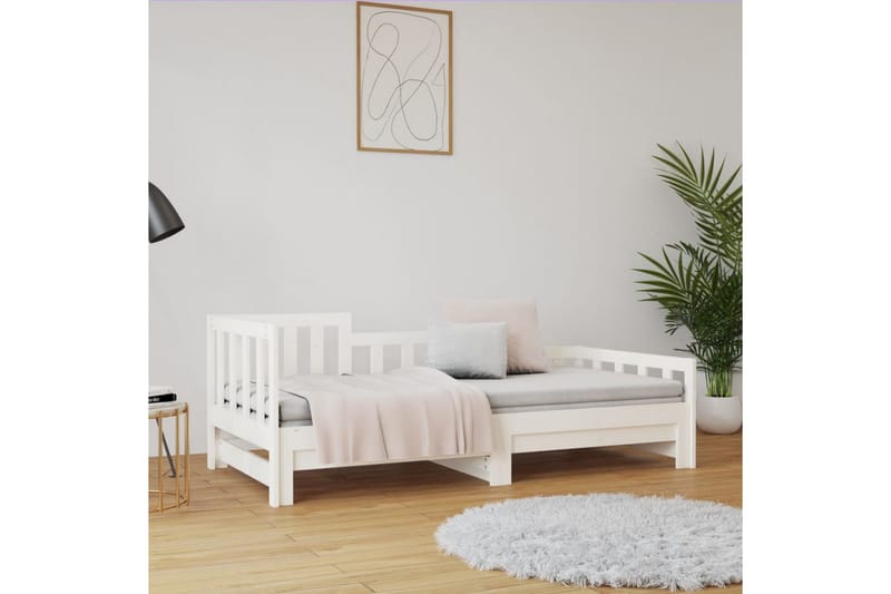 beBasic daybed med udtræk 2x(90x190) cm massivt fyrretræ hvid - Hvid - Sengeramme & sengestel