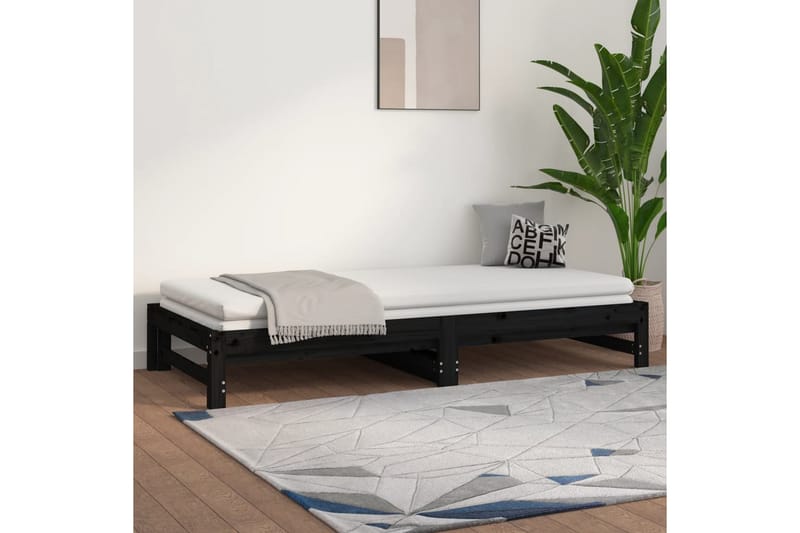 beBasic daybed med udtræk 2x(90x190) cm massivt fyrretræ sort - Sort - Sengeramme & sengestel