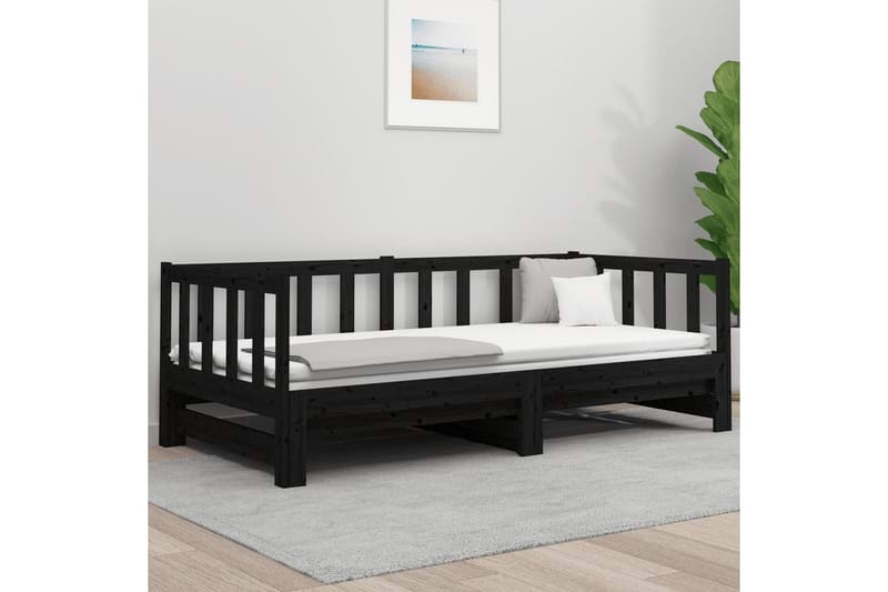 beBasic daybed med udtræk 2x(90x190) cm massivt fyrretræ sort - Sort - Møbler - Senge - Sengeramme & sengestel