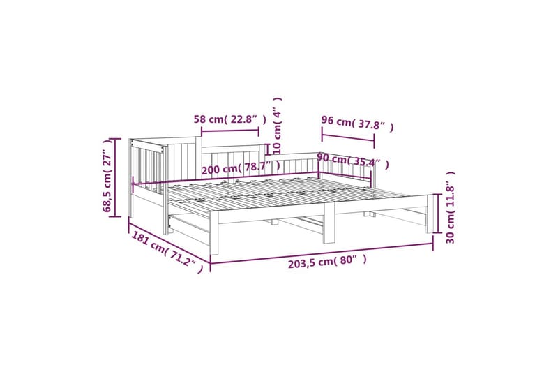 beBasic daybed med udtræk 2x(90x200) cm massivt fyrretræ hvid - Hvid - Møbler - Senge - Sengeramme & sengestel