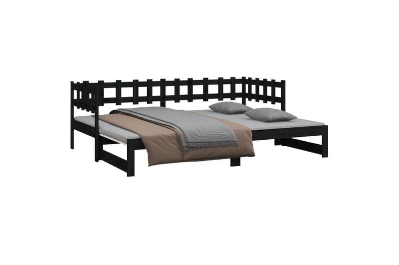beBasic daybed med udtræk 2x(90x200) cm massivt fyrretræ sort - Sort - Sengeramme & sengestel
