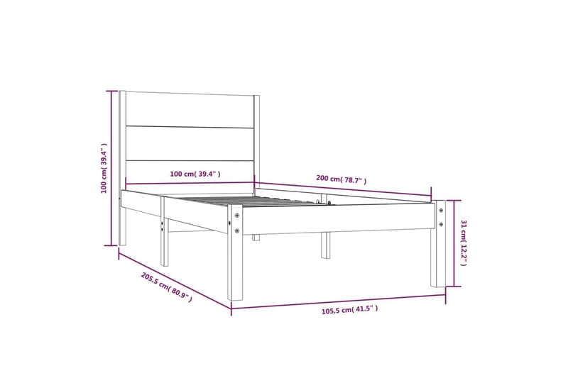 beBasic sengeramme 100x200 cm massivt fyrretræ - Brun - Møbler - Senge - Sengeramme & sengestel