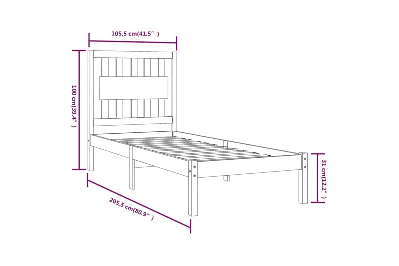 beBasic sengeramme 100x200 cm massivt fyrretræ - Brun - Møbler - Senge - Sengeramme & sengestel