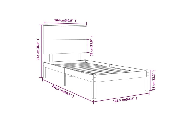 beBasic sengeramme 100x200 cm massivt fyrretræ - Brun - Møbler - Senge - Sengeramme & sengestel