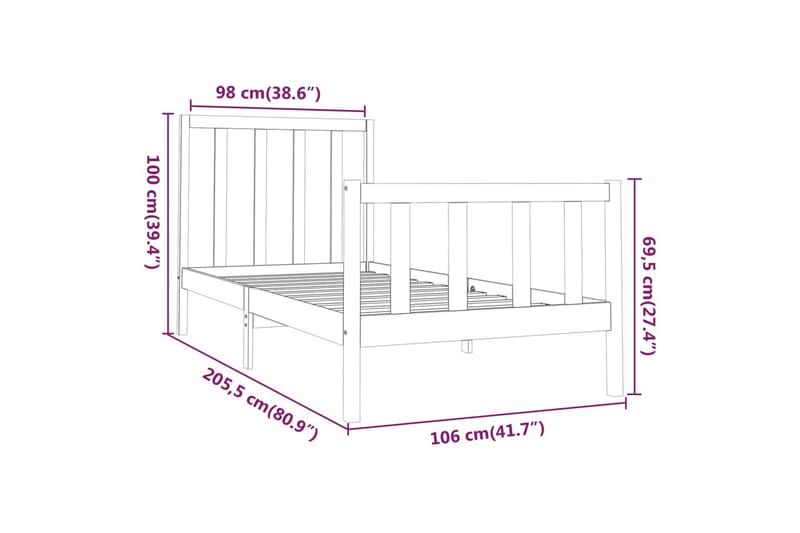 beBasic sengeramme 100x200 cm massivt fyrretræ - Brun - Møbler - Senge - Sengeramme & sengestel