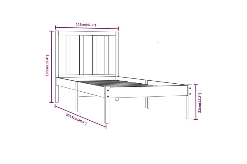 beBasic sengeramme 100x200 cm massivt fyrretræ - Brun - Møbler - Senge - Sengeramme & sengestel