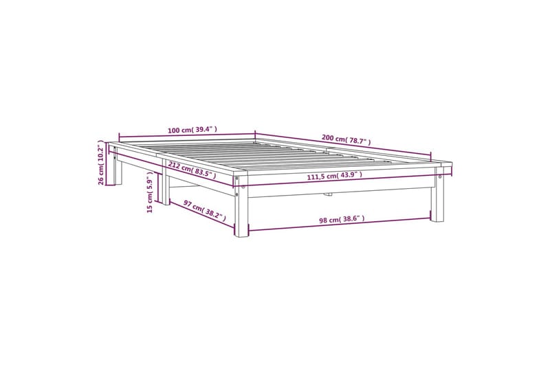 beBasic sengeramme 100x200 cm massivt fyrretræ gyldenbrun - Brun - Møbler - Senge - Sengeramme & sengestel