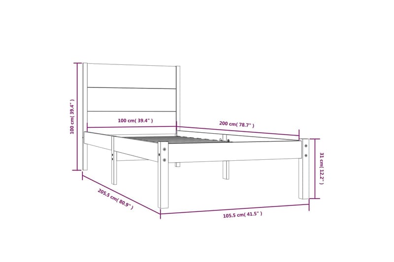 beBasic sengeramme 100x200 cm massivt fyrretræ hvid - Hvid - Møbler - Senge - Sengeramme & sengestel