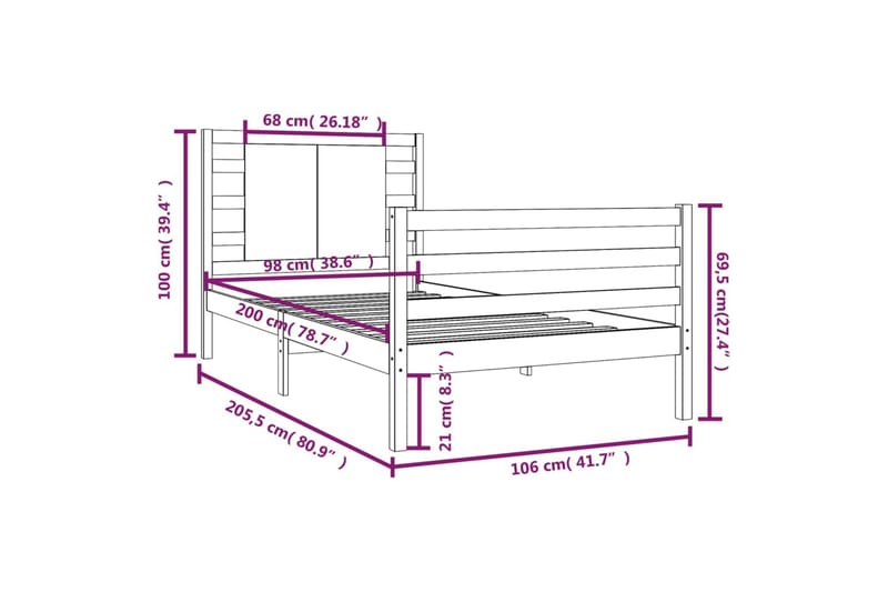 beBasic sengeramme 100x200 cm massivt fyrretræ hvid - Hvid - Møbler - Senge - Sengeramme & sengestel