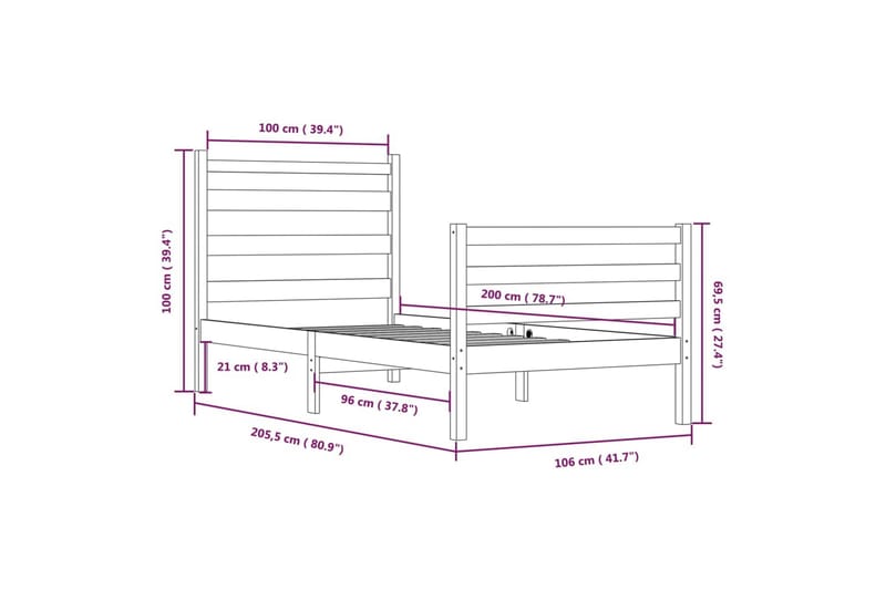 beBasic sengeramme 100x200 cm massivt fyrretræ hvid - Hvid - Møbler - Senge - Sengeramme & sengestel