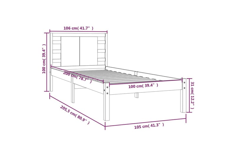 beBasic sengeramme 100x200 cm massivt fyrretræ hvid - Hvid - Møbler - Senge - Sengeramme & sengestel