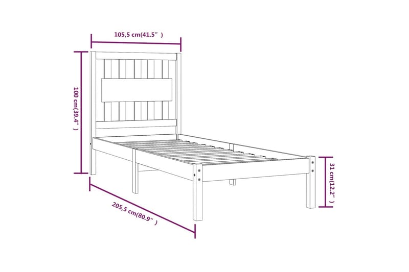 beBasic sengeramme 100x200 cm massivt fyrretræ hvid - Hvid - Møbler - Senge - Sengeramme & sengestel