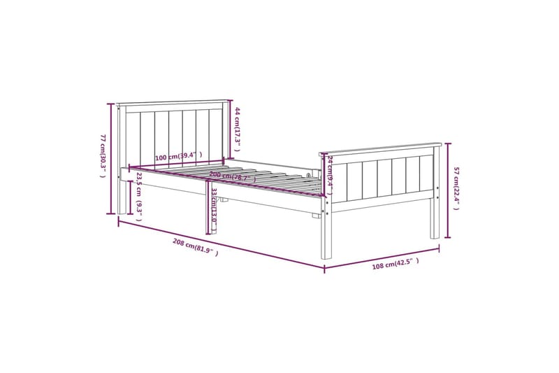 beBasic sengeramme 100x200 cm massivt fyrretræ mørkebrun - Brun - Møbler - Senge - Sengeramme & sengestel