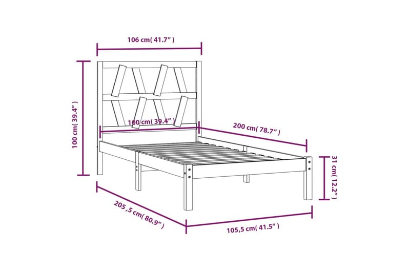 beBasic sengeramme 100x200 cm massivt fyrretræ sort - Sort - Møbler - Senge - Sengeramme & sengestel