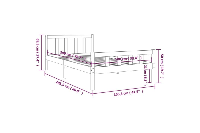 beBasic sengeramme 100x200 cm massivt træ - Brun - Møbler - Senge - Sengeramme & sengestel