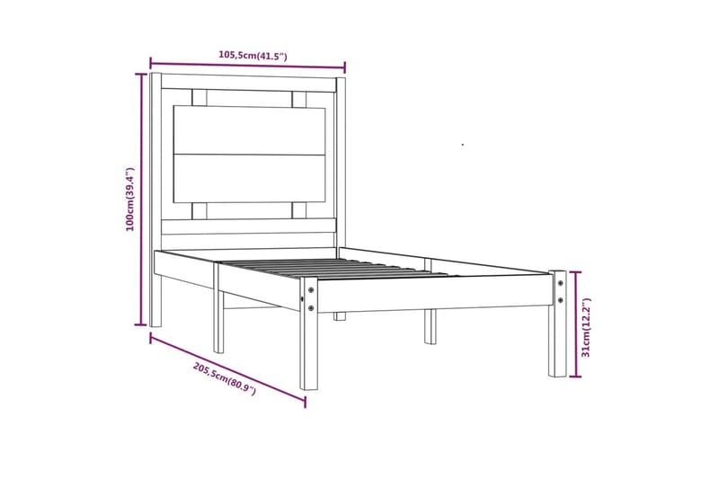 beBasic sengeramme 100x200 cm massivt træ - Brun - Møbler - Senge - Sengeramme & sengestel