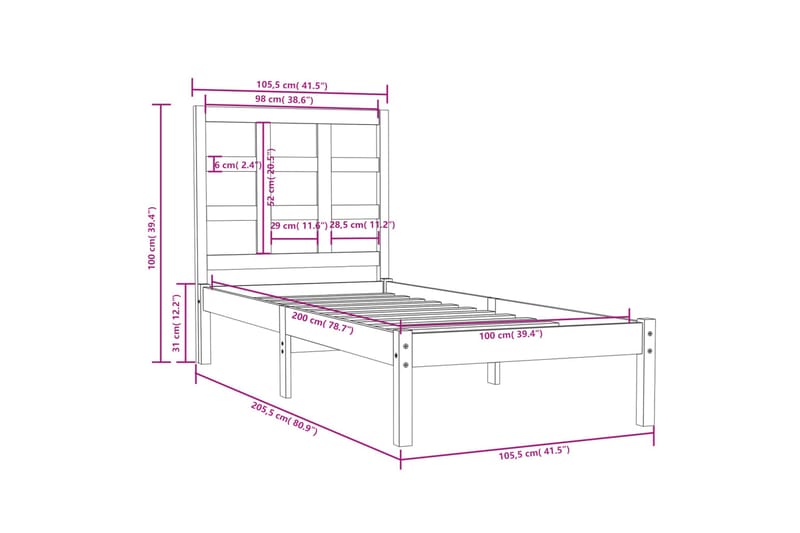 beBasic sengeramme 100x200 cm massivt træ gyldenbrun - Brun - Møbler - Senge - Sengeramme & sengestel