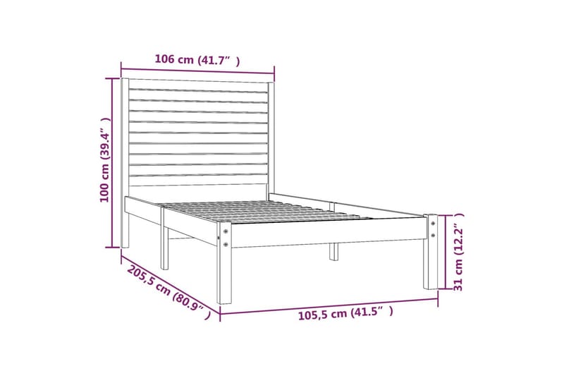 beBasic sengeramme 100x200 cm massivt træ gyldenbrun - Brun - Møbler - Senge - Sengeramme & sengestel