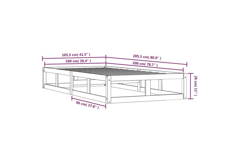 beBasic sengeramme 100x200 cm massivt træ hvid - Hvid - Møbler - Senge - Sengeramme & sengestel